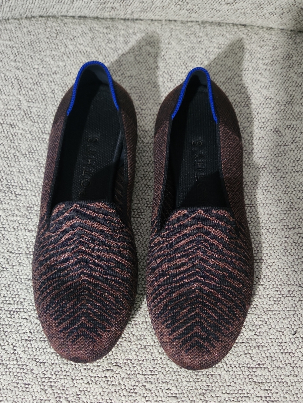 Rothy's Brown And Black Stripe With Shimmer 8.5 Knit Slip-On Flats Loafers